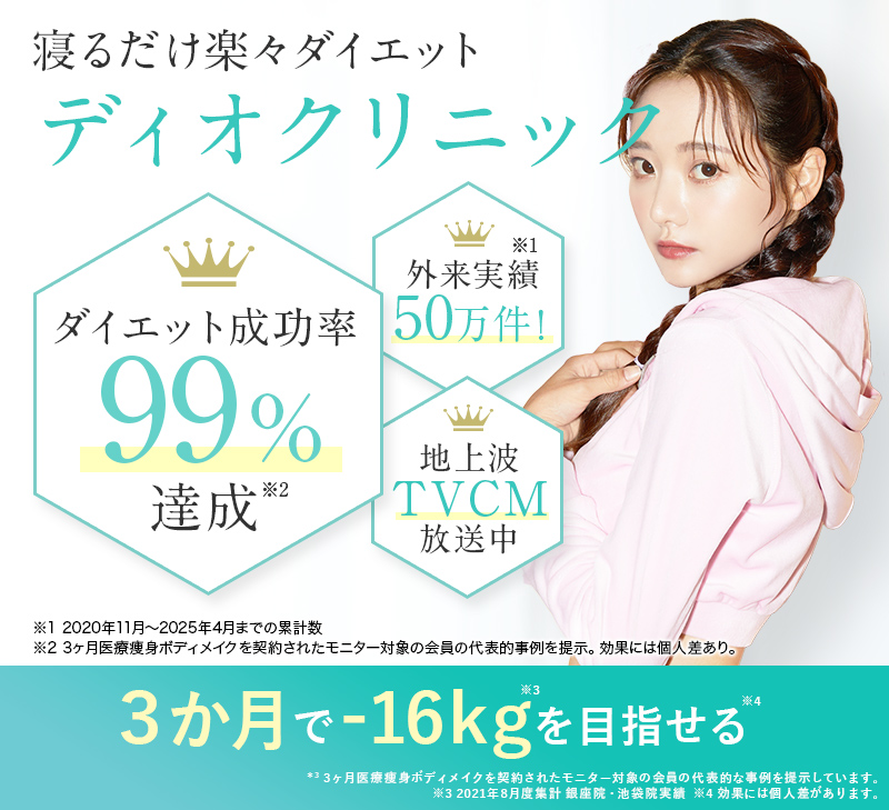 DIOクリニック。リバウンドしない寝るだけダイエット。令和はゆるっと即痩せ-16㎏を目指す
